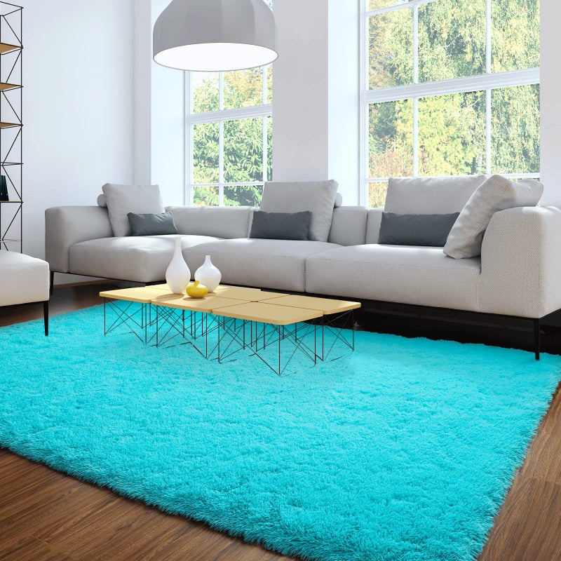 Merelax Soft Modern Indoor Large Shaggy Rug for Livingroom Bedroom Dorm Kids Room Home Decorative, Non-Slip Plush Fluffy Furry Fur Area Rugs Comfy Nursery Accent Floor Carpet 6x9 Feet, Teal Blue - Image 1